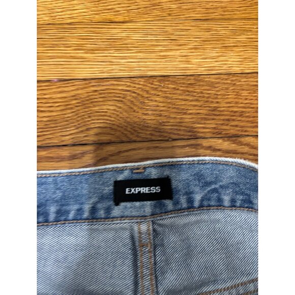 Express Womens Straight Ankle Jeans Size 12 Blue Distressed Denim High Rise - Picture 3 of 6